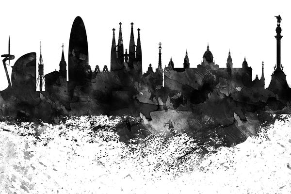 Catalonia: Barcelona Black & White Drops Skyline by WallDecorAddict