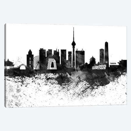 Beijing Black & White Drops Skyline Canvas Print #WDA1126} by WallDecorAddict Canvas Artwork