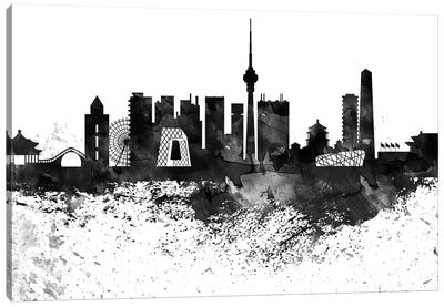 Beijing Black & White Drops Skyline Canvas Art Print - Beijing Art