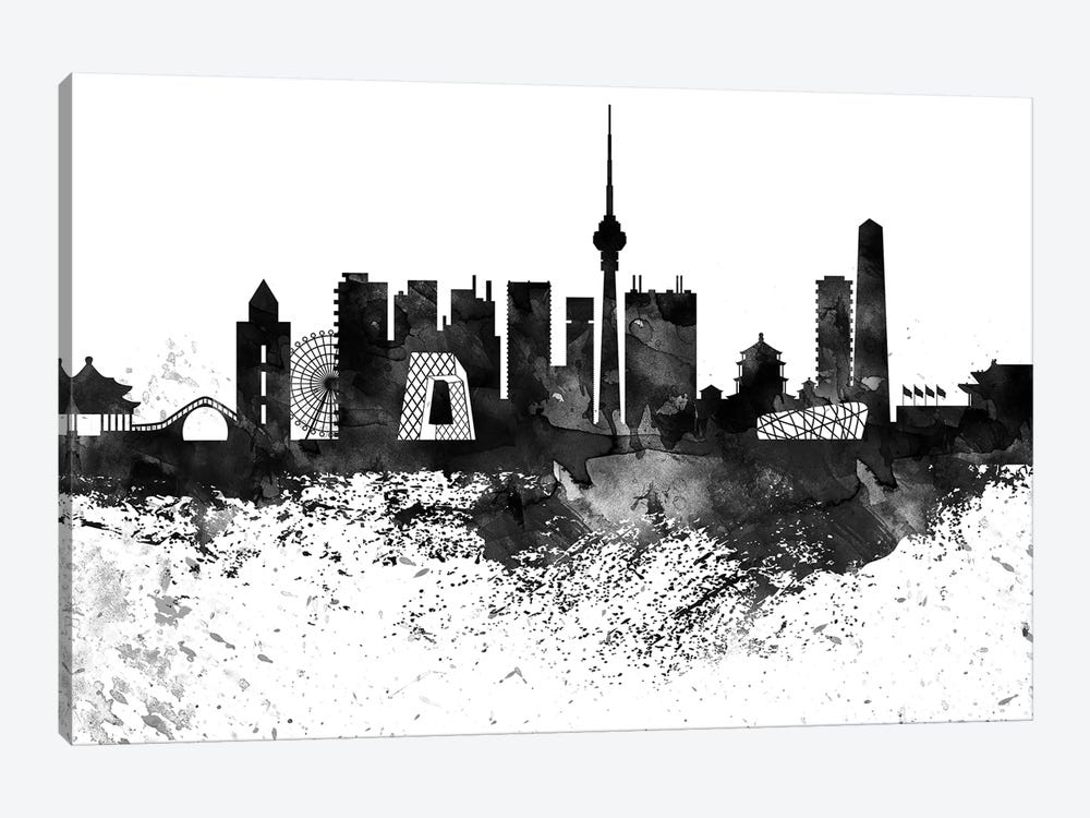 Beijing Black & White Drops Skyline by WallDecorAddict 1-piece Canvas Print