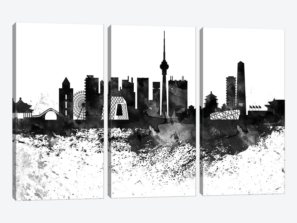 Beijing Black & White Drops Skyline by WallDecorAddict 3-piece Art Print