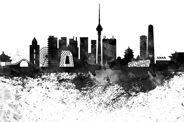 Beijing: Beijing Black & White Drops Skyline by WallDecorAddict