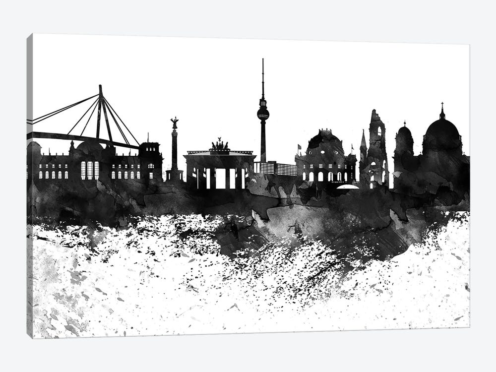 Berlin Black & White Drops Skyline by WallDecorAddict 1-piece Canvas Print