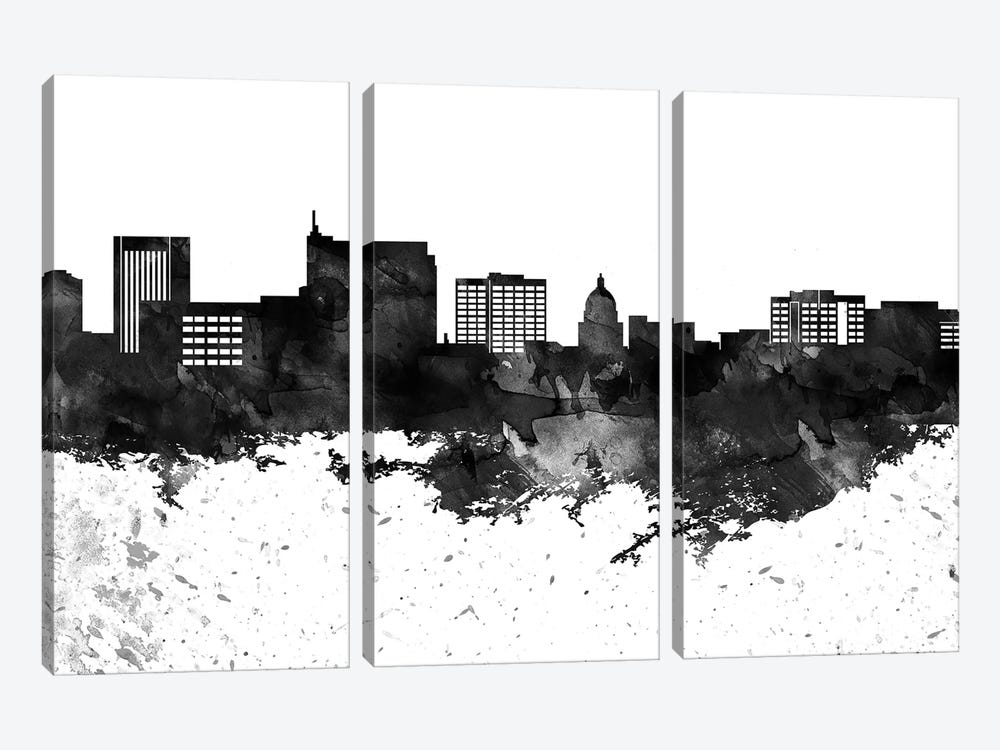 Boise Black & White Drops Skyline by WallDecorAddict 3-piece Canvas Wall Art