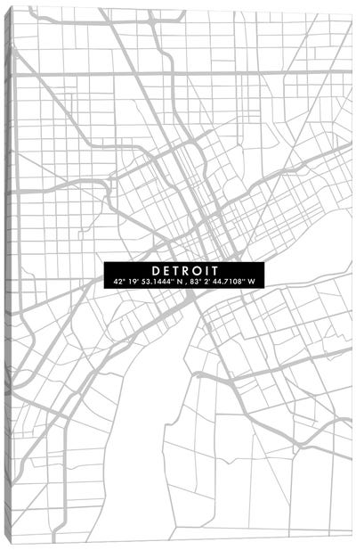 Detroit City Map Minimal Canvas Art Print - Detroit Art