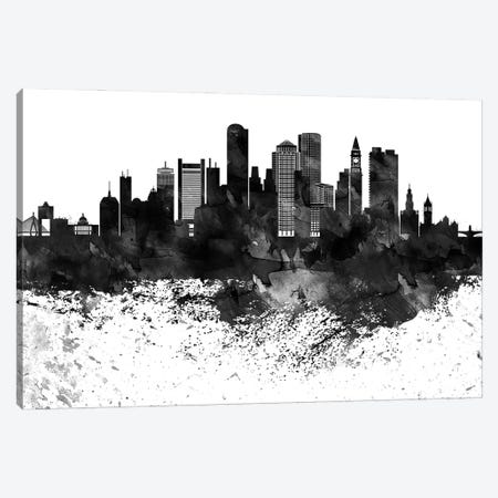 Boston Black & White Drops Skyline Canvas Print #WDA1130} by WallDecorAddict Canvas Art