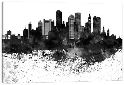 Boston Black & White Drops Skyline Canvas Art Print - Boston Skylines