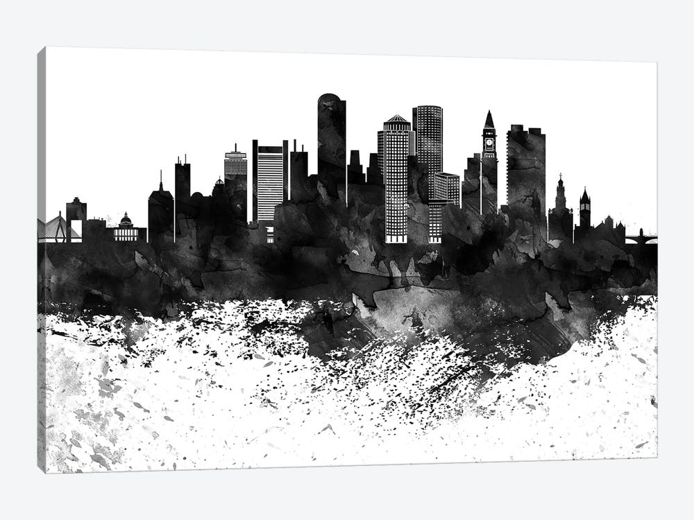 Boston Black & White Drops Skyline by WallDecorAddict 1-piece Canvas Art