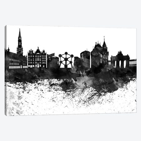 Brussels Black & White Drops Skyline Canvas Print #WDA1131} by WallDecorAddict Canvas Artwork