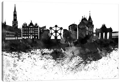 Brussels Black & White Drops Skyline Canvas Art Print - Brussels