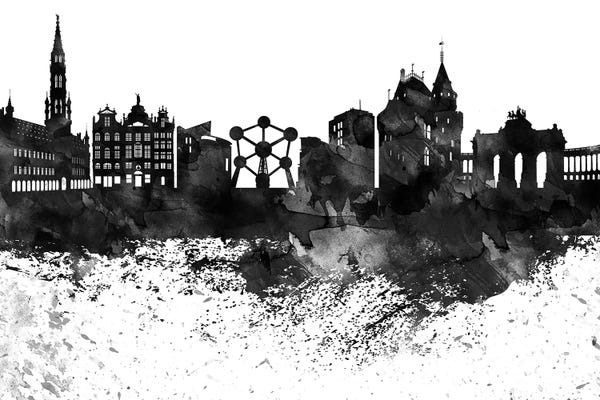 Brussels: Brussels Black & White Drops Skyline by WallDecorAddict