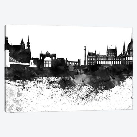 Budapest Black & White Drops Skyline Canvas Print #WDA1132} by WallDecorAddict Canvas Art