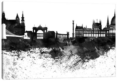 Budapest Black & White Drops Skyline Canvas Art Print - Hungary Art