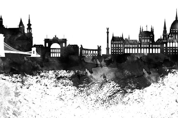 Hungary: Budapest Black & White Drops Skyline by WallDecorAddict