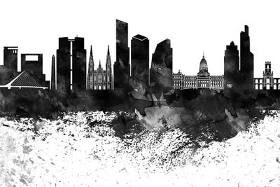 Buenos Aires Black & White Drops Skyline by WallDecorAddict art print