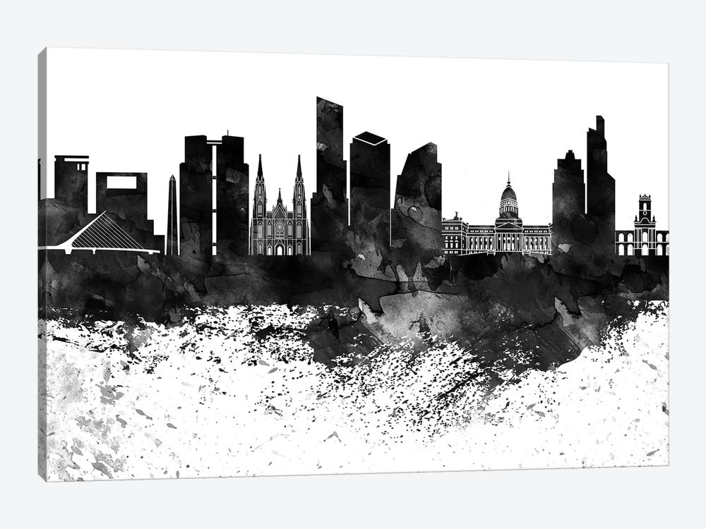 Buenos Aires Black & White Drops Skyline by WallDecorAddict 1-piece Canvas Art Print