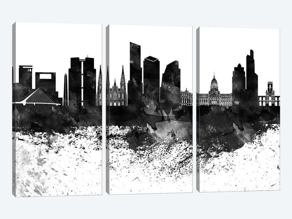 Buenos Aires Black & White Drops Skyline by WallDecorAddict 3-piece Art Print
