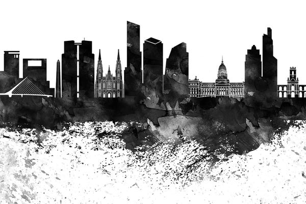 Buenos Aires: Buenos Aires Black & White Drops Skyline by WallDecorAddict