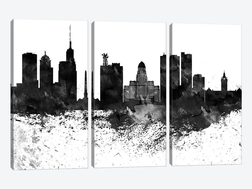Buffalo Black & White Drops Skyline by WallDecorAddict 3-piece Canvas Artwork