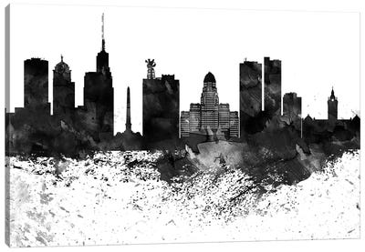 Buffalo Black & White Drops Skyline Canvas Art Print - Buffalo Art