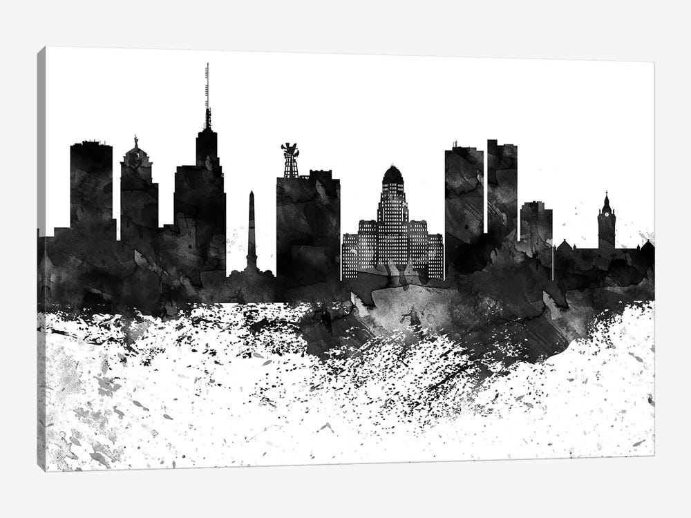 Buffalo Black & White Drops Skyline by WallDecorAddict 1-piece Canvas Artwork