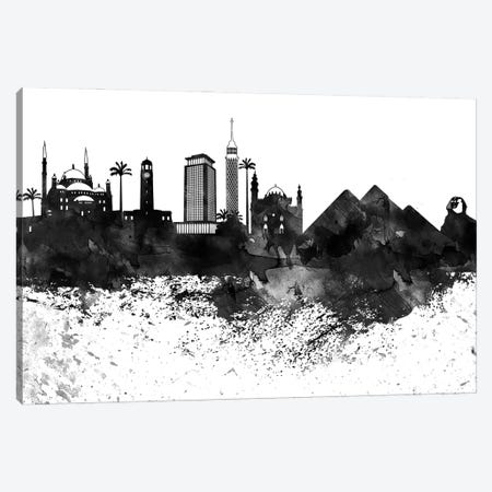 Cairo Black & White Drops Skyline Canvas Print #WDA1135} by WallDecorAddict Canvas Art Print