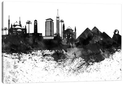 Cairo Black & White Drops Skyline Canvas Art Print - Egypt Art
