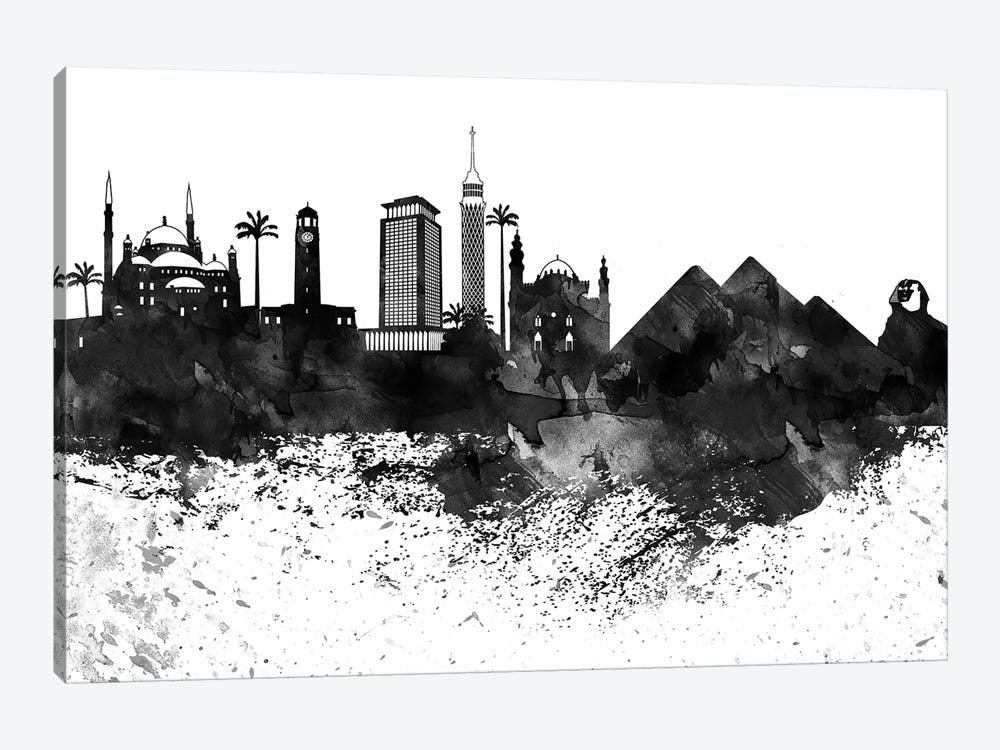 Cairo Black & White Drops Skyline by WallDecorAddict 1-piece Art Print