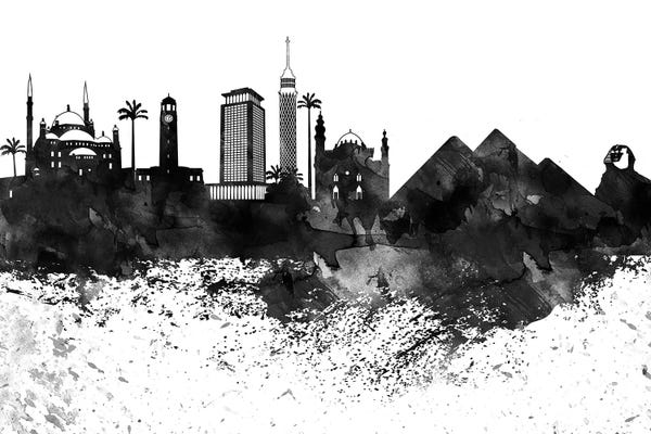 Cairo: Cairo Black & White Drops Skyline by WallDecorAddict