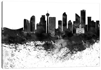 Calgary Black & White Drops Skyline Canvas Art Print