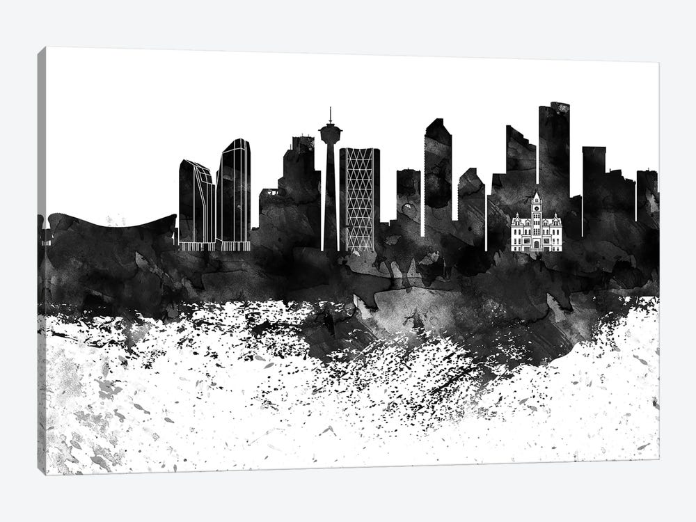 Calgary Black & White Drops Skyline by WallDecorAddict 1-piece Canvas Wall Art