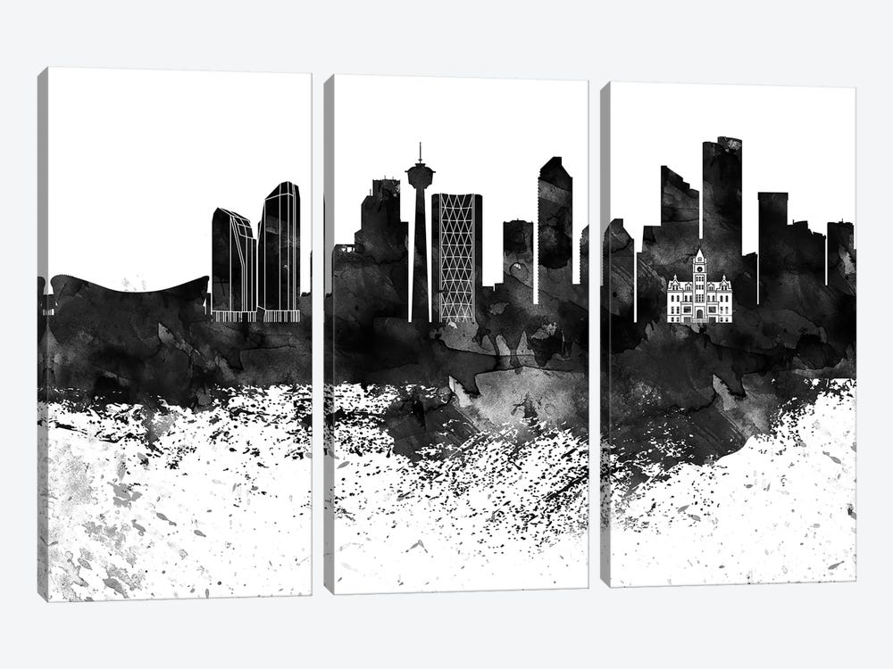 Calgary Black & White Drops Skyline by WallDecorAddict 3-piece Canvas Wall Art