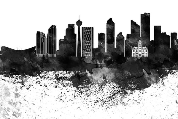 Calgary: Calgary Black & White Drops Skyline by WallDecorAddict