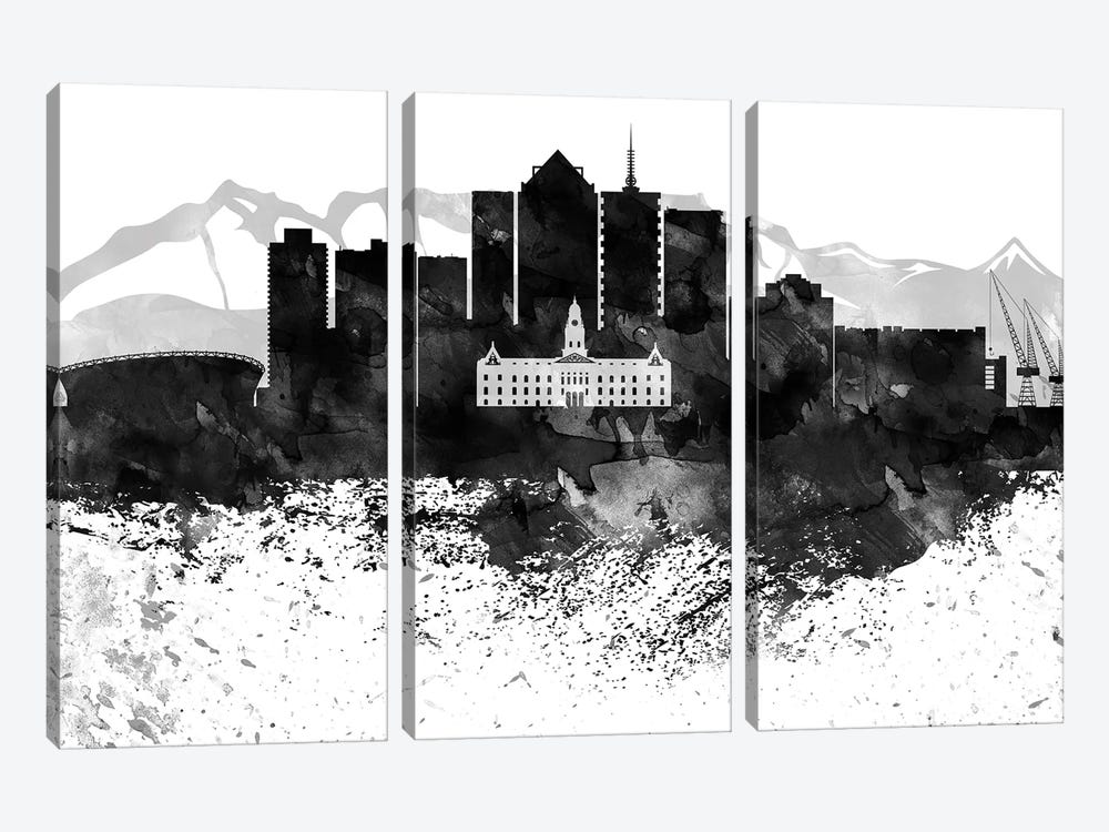 Cape Town Black & White Drops Skyline by WallDecorAddict 3-piece Canvas Art Print