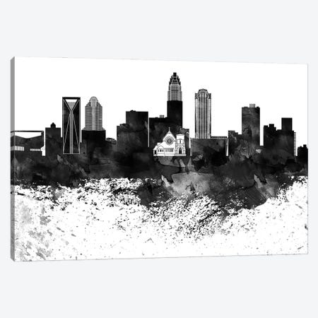 Charlotte Black & White Drops Skyline Canvas Print #WDA1139} by WallDecorAddict Canvas Wall Art
