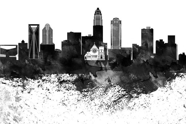 Charlotte: Charlotte Black & White Drops Skyline by WallDecorAddict