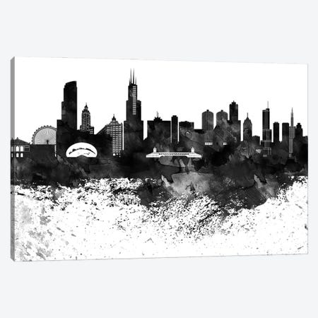 Chicago Black & White Drops Skyline Canvas Print #WDA1140} by WallDecorAddict Canvas Art Print