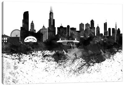 Chicago Black & White Drops Skyline Canvas Art Print - Chicago Skylines