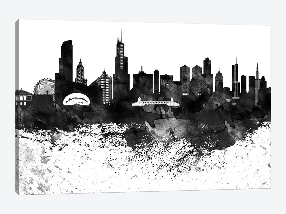 Chicago Black & White Drops Skyline by WallDecorAddict 1-piece Canvas Art Print