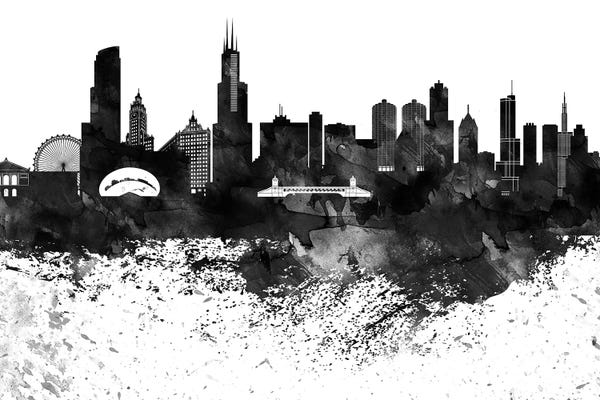 WallDecorAddict: Chicago Black & White Drops Skyline by WallDecorAddict