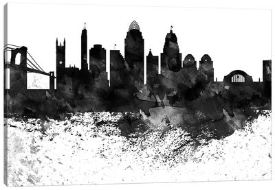 Cincinnati Black & White Drops Skyline Canvas Art Print - Black & White Scenic