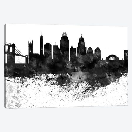 Cincinnati Black & White Drops Skyline Canvas Print #WDA1141} by WallDecorAddict Canvas Print
