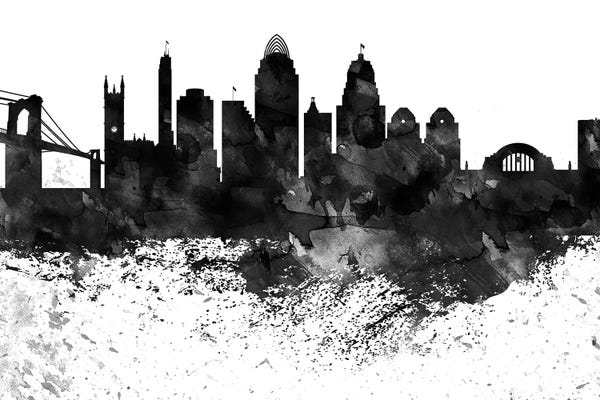 Ohio: Cincinnati Black & White Drops Skyline by WallDecorAddict
