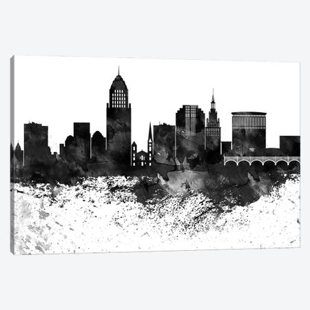 Cleveland Black & White Drops Skyline Canvas Print #WDA1142} by WallDecorAddict Art Print
