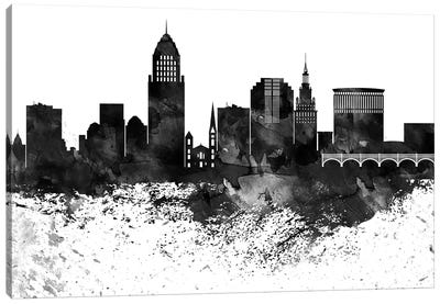 Cleveland Black & White Drops Skyline Canvas Art Print - Cleveland Art