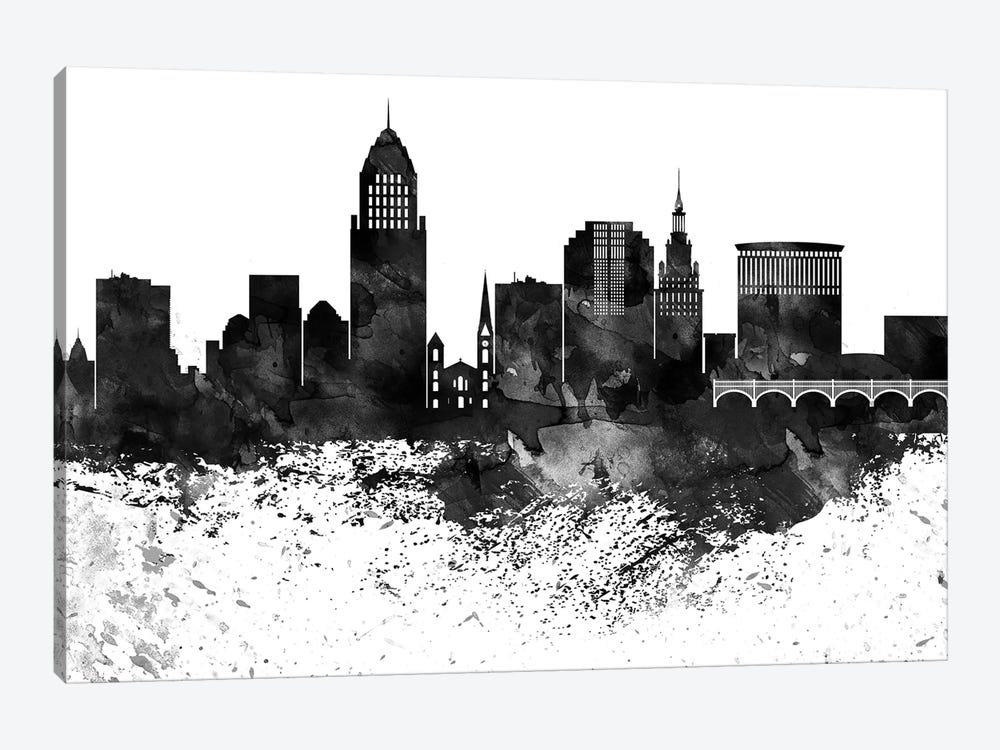 Cleveland Black & White Drops Skyline by WallDecorAddict 1-piece Canvas Print