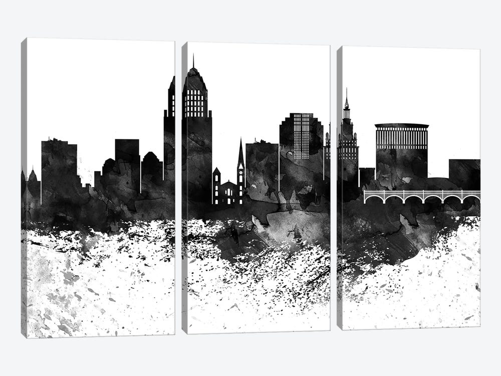 Cleveland Black & White Drops Skyline by WallDecorAddict 3-piece Canvas Print