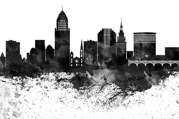 Ohio: Cleveland Black & White Drops Skyline by WallDecorAddict