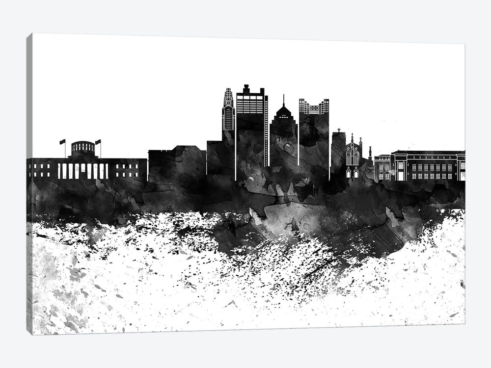 Columbus Black & White Drops Skyline by WallDecorAddict 1-piece Canvas Art Print