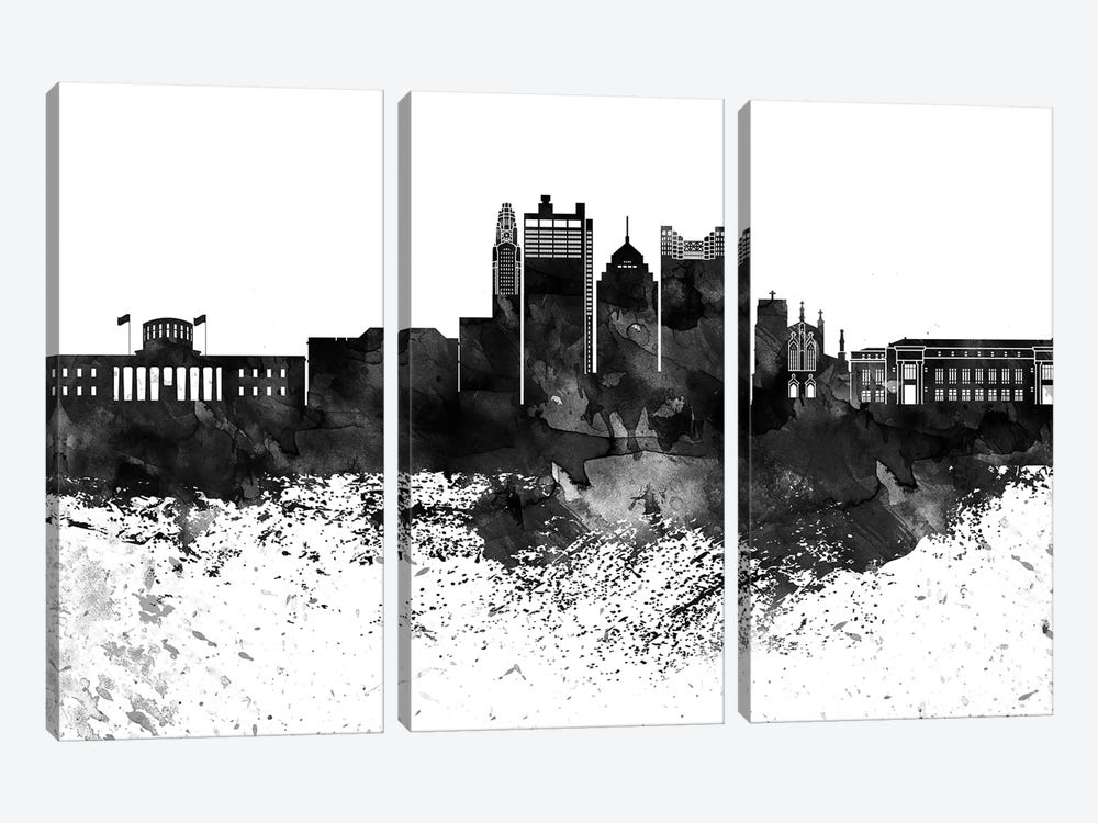 Columbus Black & White Drops Skyline by WallDecorAddict 3-piece Canvas Print